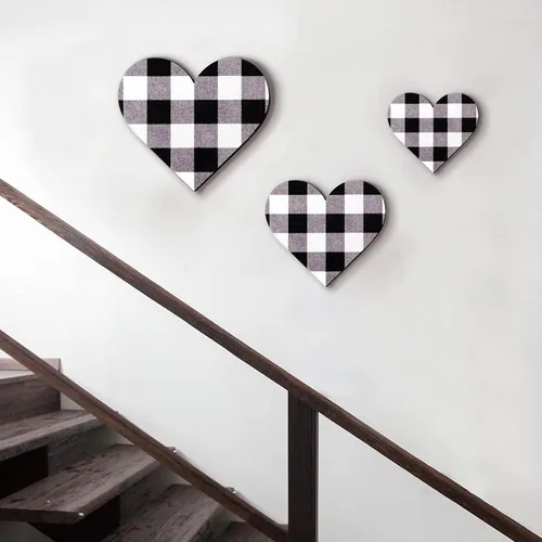 Vista 4 de Jetec 3 piezas de decoración rústica de madera con forma de corazón de madera para el hogar, placa colgante para cocina, dormitorio, baño, sala