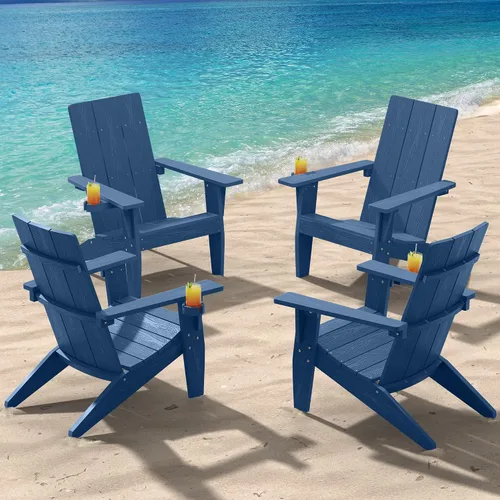 Vista 34 de MXIMU Silla Adirondack moderna resistente a la intemperie con portavasos, sillas de gran tamaño para hogueras Adorondic de plástico al aire libre
