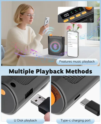 Vista 5 de Tearstone Amplificador de voz para profesores con micrófono de solapa magnético inalámbrico, altavoz recargable portátil Bluetooth, 2 micrófonos