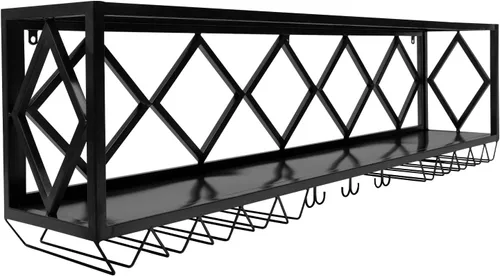 Vista 4 de Estante para copas de vino, estante flotante montado en la pared, estante colgante para copa con divisiones para cocina, comedor, bar en casa, sala