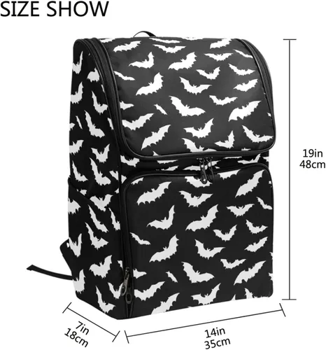 Vista 3 de Naanle Elegante diseño de murciélagos de Halloween, mochila grande para libros de escuela, mochila impermeable para computadora, mochila de viaje