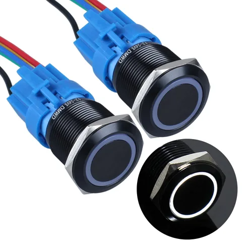 Vista 12 de 2 piezas de interruptor de botón de cierre antivandálico de metal impermeable de 0.630 in, carcasa negra autobloqueante con enchufe precableado
