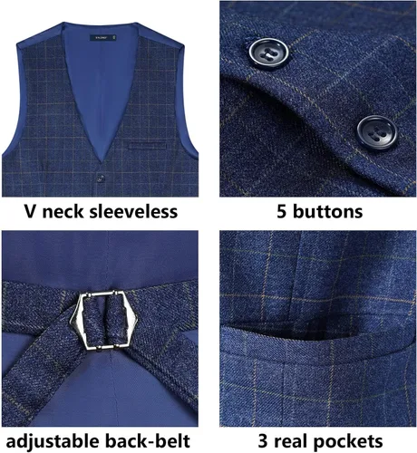 Vista 5 de FAIMO Suit Vest for Men Formal, Mens Vest Dress Tweed Waistcoat for Tuxedo Vest for Party Wedding Business(XS-4XL)