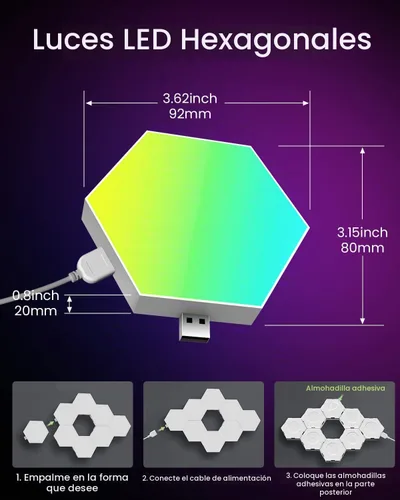 Vista 5 de NIUCOO Paneles de pared con luces LED hexagonales, luces RGB inteligentes para juegos con aplicación y sincronización de música, azulejos