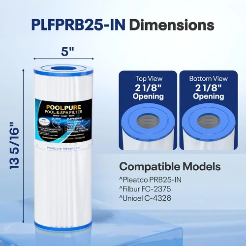 Vista 2 de POOLPURE Filtro de bañera de hidromasaje PLFPRB25-IN reemplazar a Unicel C-4326, Guardian 413-106, Filbur FC-2375, FC-2370, 3005845, 17-2327