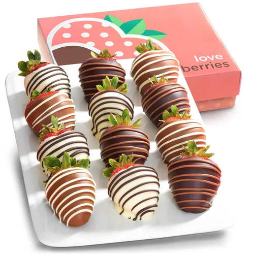 Vista 2 de Fresas cubiertas de chocolate, 12 delicias oscuras/leche/blanca