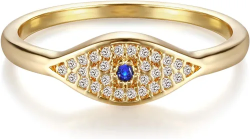 Vista 2 de MEVECCO Gold Cubic Zirconia Blue Evil Eye Stacking Ring,14K Gold Plated Dainty Sapphireblue Colored Band Stackable Rings