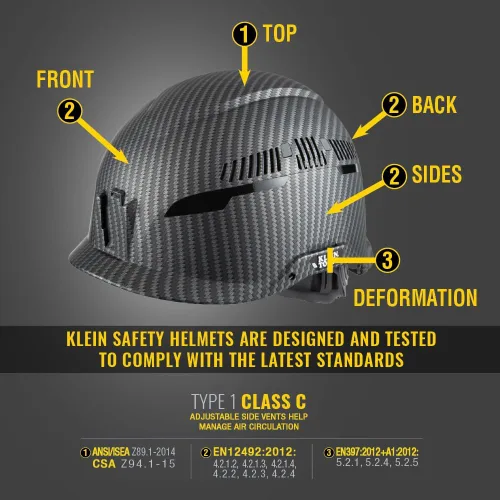 Vista 2 de Klein Tools Safety Helmet, Vented Class C Safety Hard Hat, Removable Chin Strap, Adjustable Vents