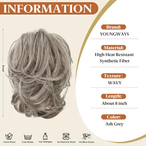 Vista 3 de Pinza de pelo con clip de garra, moño corto, pieza de cabello de moño desordenado, extensiones de cabello flexibles, ramificación de cabello
