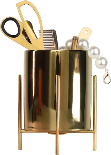 Vista 7 de Planet Pencil Cup Sturdy Metal Frame with White Ceramic Pen Holder For Desks and kitchen Appliance Holders