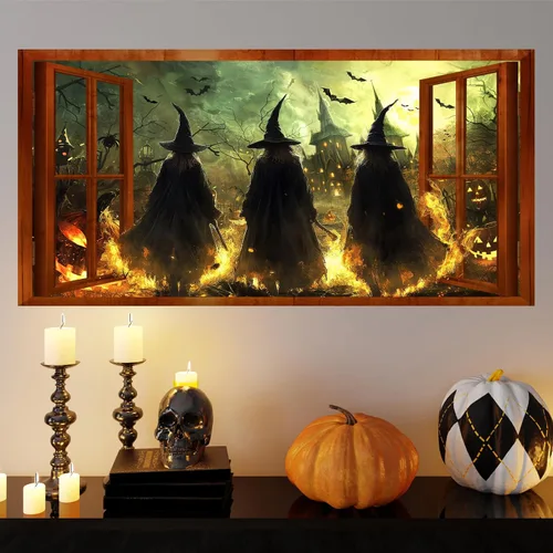 Vista 12 de Calcomanías de Pared de Chimenea Calcomanías de Pared 3D de Navidad Decoración Calcomanías de Fuego Ardiente para Paredes Calcomanías de Navidad