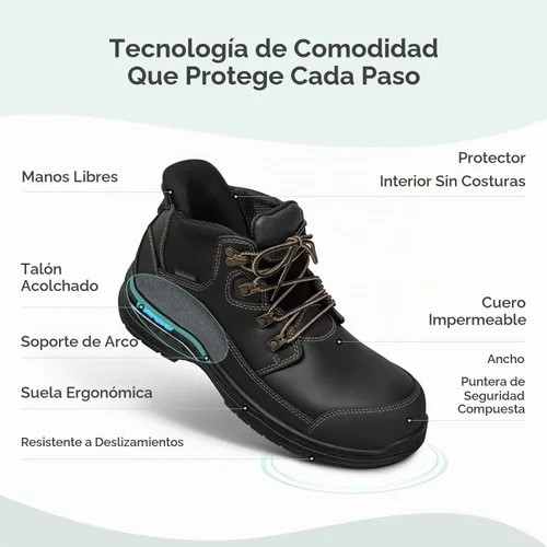 Vista 3 de Orthofeet Botas de trabajo ortopédicas sin cordones para manos libres para hombre Grafito Negro