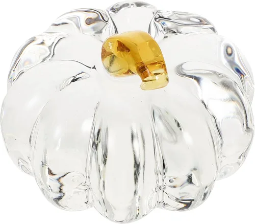 Vista 5 de VOSAREA Figura de calabaza de vidrio soplado a mano, estatua de calabaza de cristal, escultura de calabaza de cosecha transparente, acento de mesa