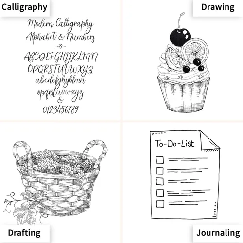 Vista 6 de Fineliner - Juego de 12 bolígrafos negros, bolígrafos de dibujo técnico para artistas, bolígrafos de caligrafía sin sangrado, pincel de tinta