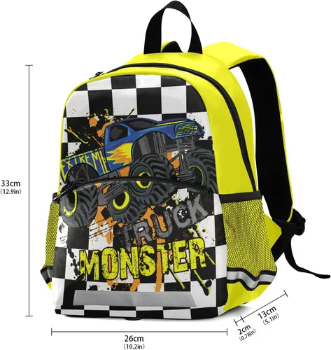 Vista 3 de Mochila para niños, Monster Truck ligera, para niños y niñas, con clip para el pecho, Monster Truck, Mochilas tradicionales
