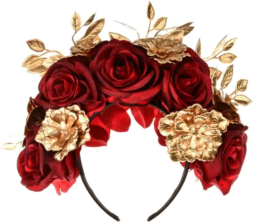 Vista 8 de Diadema de flores de La Catrina, disfraz de Halloween, corona de halo Negro Uva