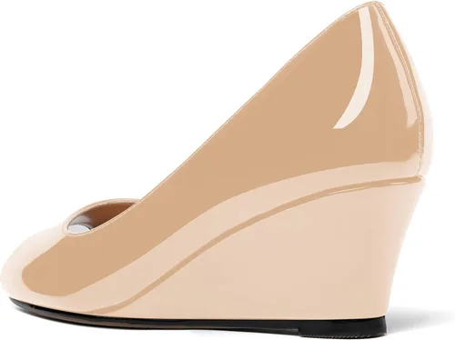 Vista 7 de WAYDERNS Zapatos de tacón bajo con cuña de charol y puntera abierta para mujer de 2 pulgadas