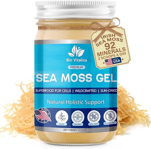 Vista 4 de BioVitalica - Gel orgánico de musgo marino irlandés de 12 onzas, fabricado en Estados Unidos, Dr.Sebi Wildcrafted Seamoss - Superalimento vegano