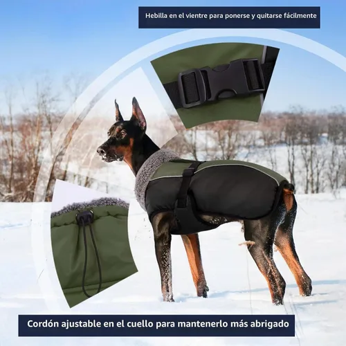 Vista 2 de IECOii - Abrigo extracálido para perro, chaqueta reflectante ajustable, invernal, suave, cuello alto, hebilla, forro de vellón, para clima frío