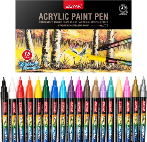 Vista 8 de ZEYAR Premium bolígrafo de pintura acrílica, base de agua, punta extra fina, 18 colores, tinta opaca, sin olor, sin ácido y seguro de usar