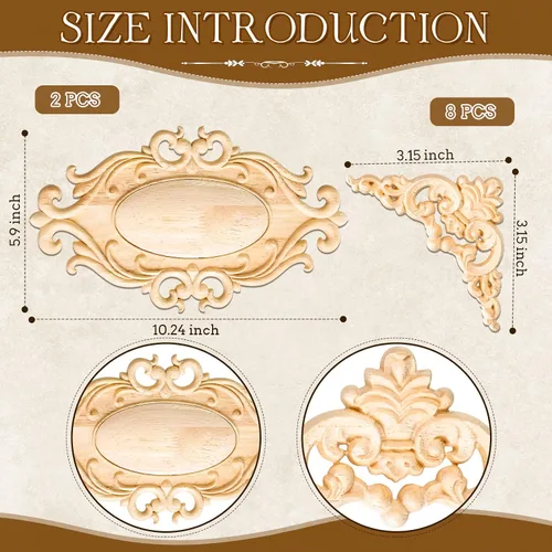 Vista 3 de 10 piezas decorativas de madera para muebles, apliques de centro de puerta, calcomanías talladas de madera para decoración de muebles de puerta