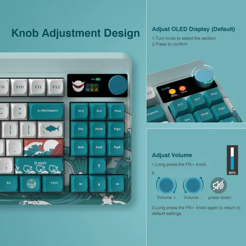 Vista 3 de Womier - Teclado mecánico inalámbrico M87 Pro con pantalla OLED a color y perilla de 75%, teclado mecánico inalámbrico Bluetooth2.4GUSB-C, teclado