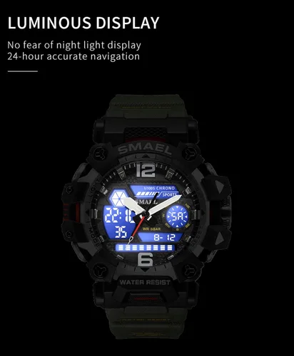 Vista 7 de Reloj militar para hombre al aire libre LED Digital Reloj impermeable táctico ejército de muñeca Relojes deportivos para hombres 8072
