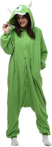 Vista 4 de Mike Wazowski - Disfraz de mameluco para mujeres y hombres adultos, unisex, para Halloween, fiesta, Navidad, pijamas de animales