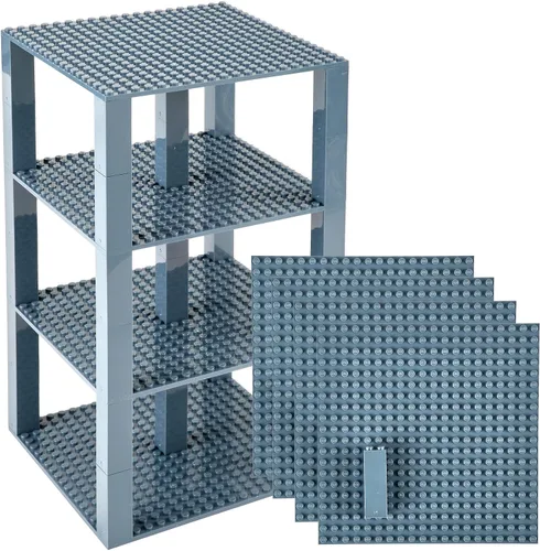 Vista 12 de Strictly Briks Stackable Baseplates - Compatible with Lego, 6 x 6 in Baseplates for Buildling Blocks, Display Tower, Expand Vertical Builds, 4 Verde
