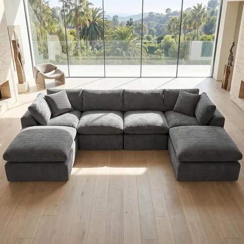Vista 15 de Sofás de nube beige para sala de estar, sofá deshuesado de 4 plazas, sofá modular seccional, no requiere montaje, tapizado de chenilla, moderno