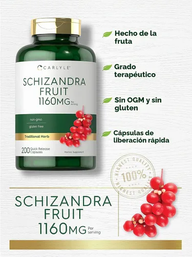 Vista 3 de Carlyle Schisandra Suplemento 1160 mg 200 Cápsulas Extracto de fruta de Sin OMG y sin gluten