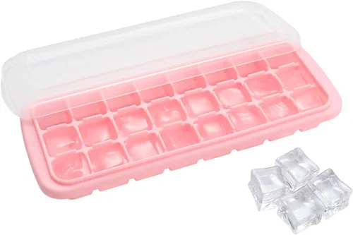 Vista 9 de Bandeja de cubitos de hielo, bandeja de hielo de silicona suave con tapa de polipropileno, bandejas flexibles para cubitos de hielo para congelador