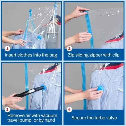 Vista 4 de Spacesaver Bolsas colgantes de almacenamiento al vacío (paquete de 4) – Bolsas selladoras al vacío, organizador de armario, almacenamiento sellado