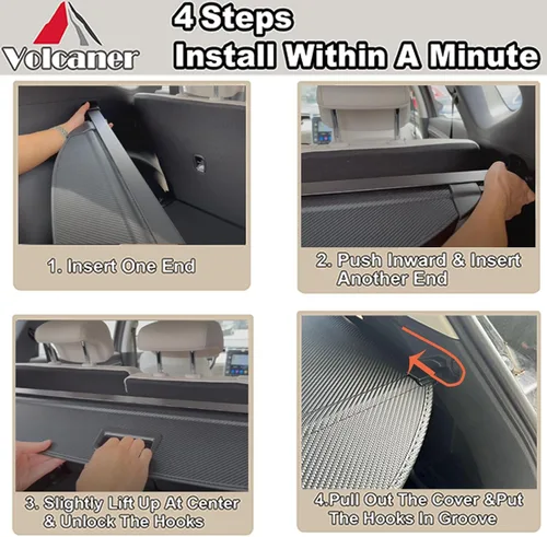 Vista 3 de Cubierta de Carga para Accesorios de Jeep Grand Cherokee 2011-2021, Protector Retráctil de Seguridad para Equipaje con Textura de Fibra de Carbono