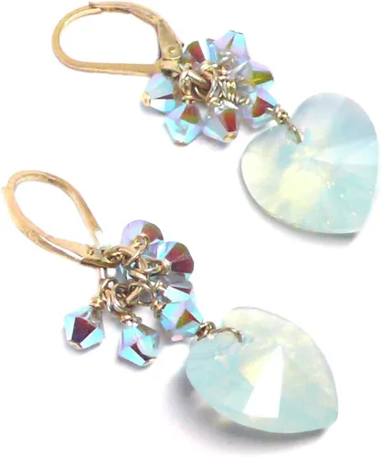 Vista 4 de 14x14mm Crystal Heart Pale Green Cluster Drop Earrings Sterling Silver or Gold-Filled