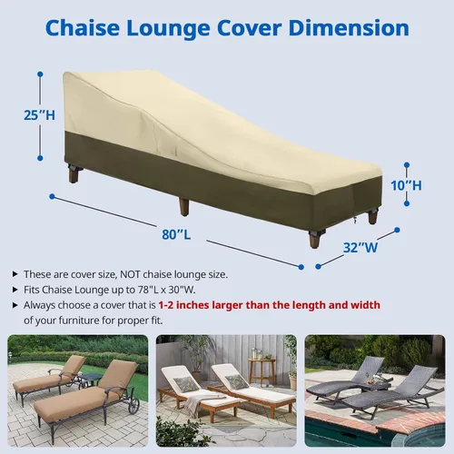 Vista 2 de SunPatio Funda para tumbona impermeable al aire libre, 80 pulgadas de largo Beige y Oliva