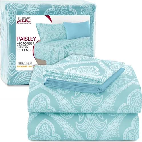 Vista 8 de LDC LUX Décor Colección - Juego de sábanas para cama de tamaño individual con estampado de cachemira – 4 piezas de sábanas de microfibra ultra