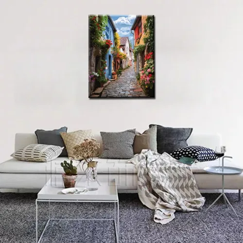 Vista 2 de Tucocoo Pintura de calle de ciudad italiana por números para adultos, niños y principiantes, kit de pintura por números en lienzo, enredaderas