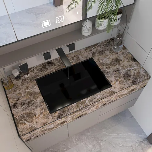 Vista 4 de BAYYA Papel de contacto de mármol marrón de 118x16 pulgadas, papel pintado despegar y pegar para gabinetes de cocina, adhesivo de granito