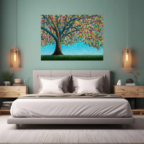 Vista 2 de VOCBAN Tree of Life Wall Art The Picture Artwork Canvas Prints Tree Pictures Poster Retro Artwork for Bedroom Living Room Home Decoration(green