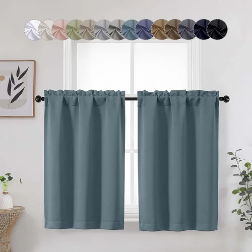 Vista 17 de Aqua Cafe - Juego de 2 paneles de cortinas opacas de 24 pulgadas de largo, con aislamiento térmico suave y sólido, para ventanas de baño, sótano