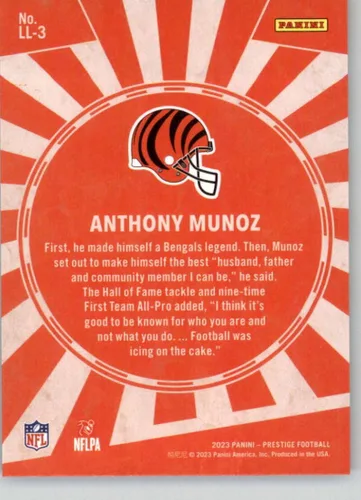 Vista 2 de 2023 Panini Prestige Living Legends #3 Anthony Munoz Cincinnati Bengals NFL Football Trading Card