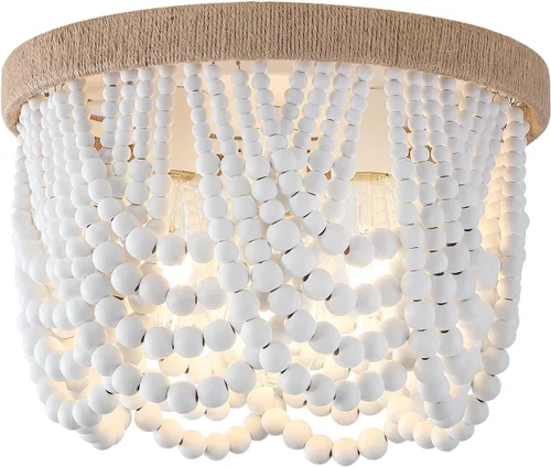 Vista 12 de AMZASA - Lámpara colgante enchufable estilo bohemio con cuerda de cáñamo tejida, perlas de madera, lámpara colgante rústica para casa de campo
