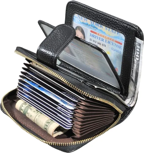Vista 2 de Beurlike billetera de cuero, con tarjetero con bloqueo RFID, organizador, billetera segura para mujer