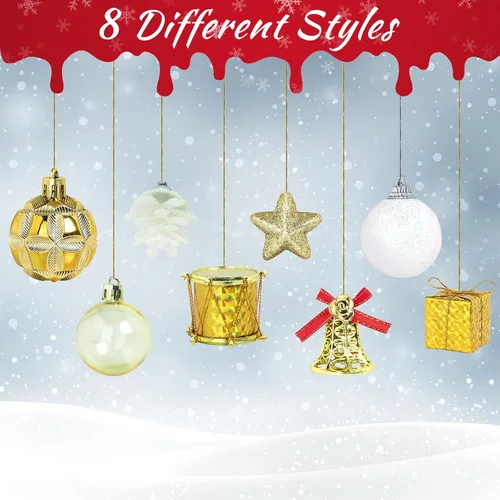 Vista 4 de TranquilBliss Adornos de Navidad, 38 unidades, bolas de plástico doradas inastillables para árbol