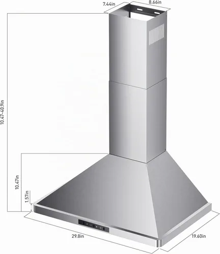 Vista 7 de 30inch Wall Mount Range Hood, 900CFM Stainless Steel Kitchen Hood