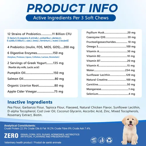Vista 7 de Probióticos para Perros, Masticables Probióticos para Perros para Levadura, Salud Intestinal, Digestiva e Inmunológica, Alivio de Picazón en Orejas