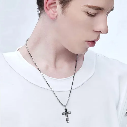 Vista 6 de Seiyang Collar de cruz de plata de ley 925 con colgante de crucifijo Ankh para hombres y mujeres, con cadena Rolo de 0.079 in, 22 pulgadas + 2