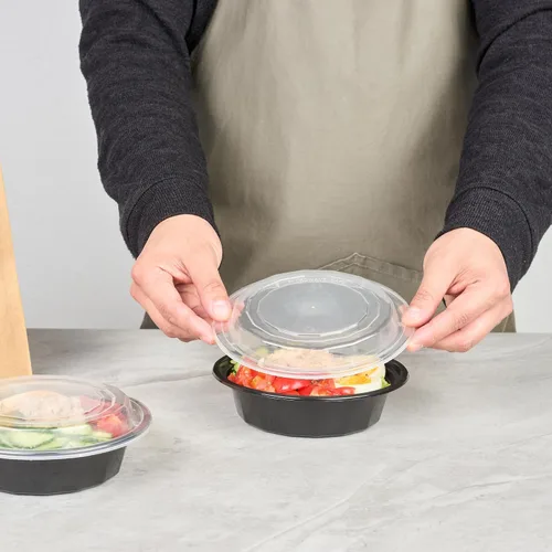 Vista 5 de Asporto - Cajas para llevar de 16 onzas, 50 recipientes de alimentos para llevar para microondas, tapas de plástico transparente incluidas, no Negro