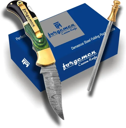 Vista 3 de Edición limitada, cuchillo de bolsillo de damasco, cuchillo de bolsillo de damasco con clip, cuchillo de bolsillo para hombres, cuchillo